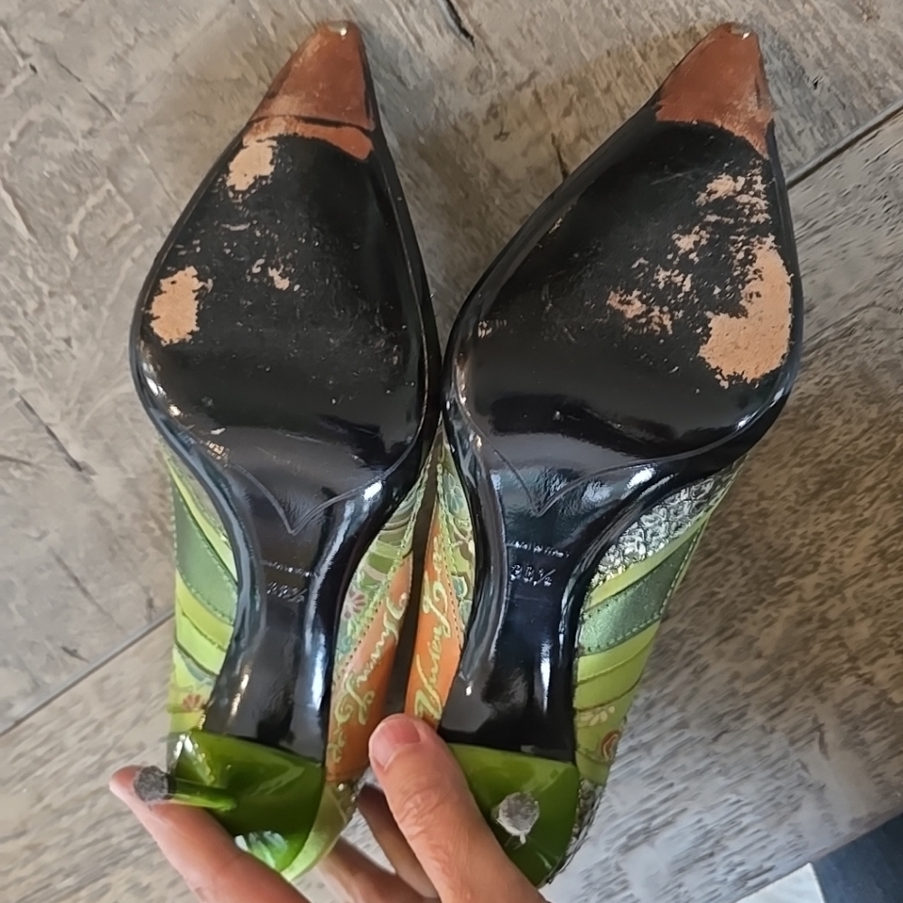 Vivien Lee Women’s Stunning Green Fabric Designer Heels Stilettos Size 38 1/2 - Picture 15 of 15